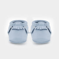 Powder Blue Soft Sole Leather Moccassins-Shoes-Freshly Picked-0-bluebird baby & kids
