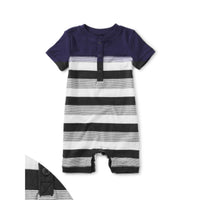 Whale Blue Henley Baby Romper (9-12m)-Rompers-Tea Collection-3-6 M-bluebird baby & kids