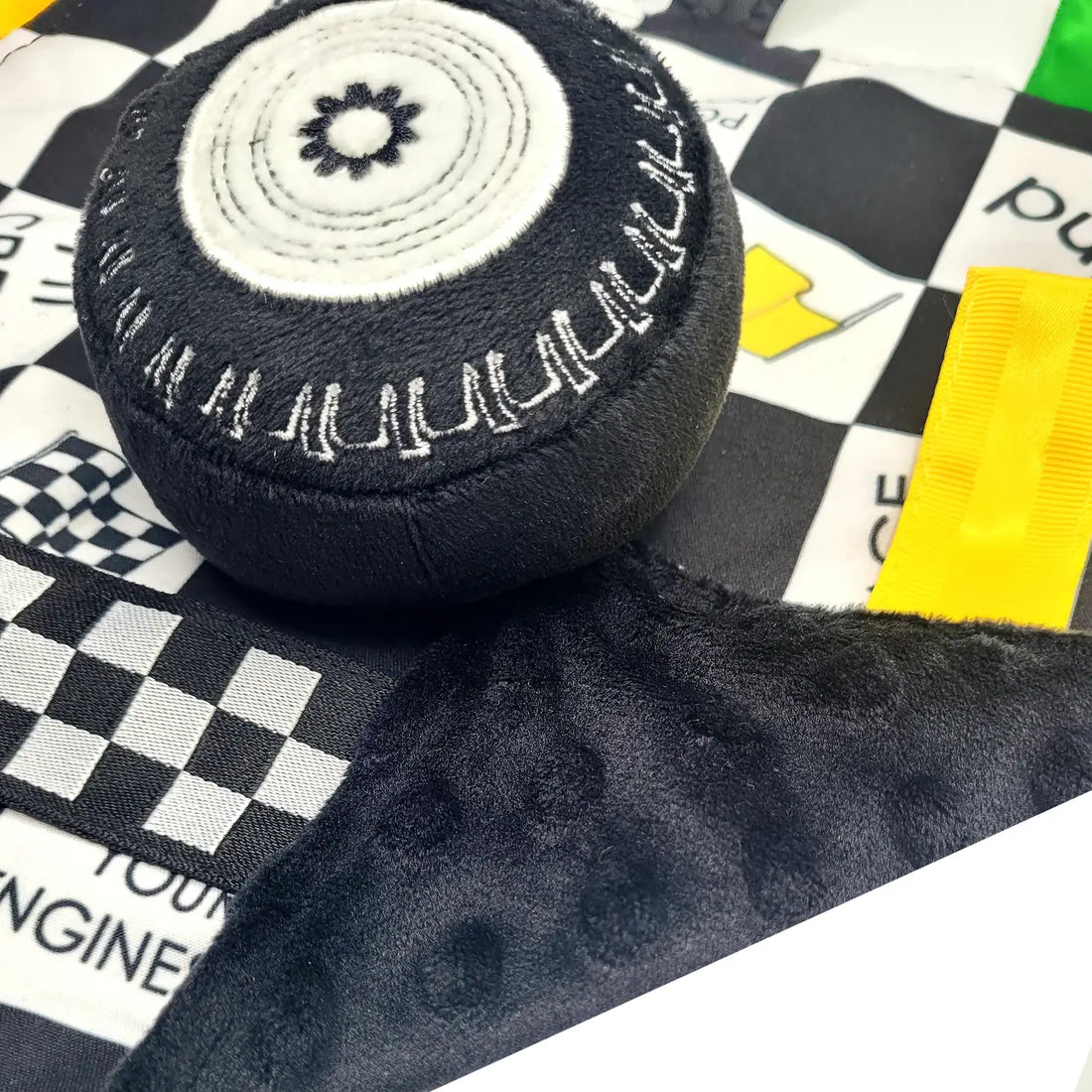 Racing Flag Baby NASCAR Tag Stroller Toy 10" x 10"