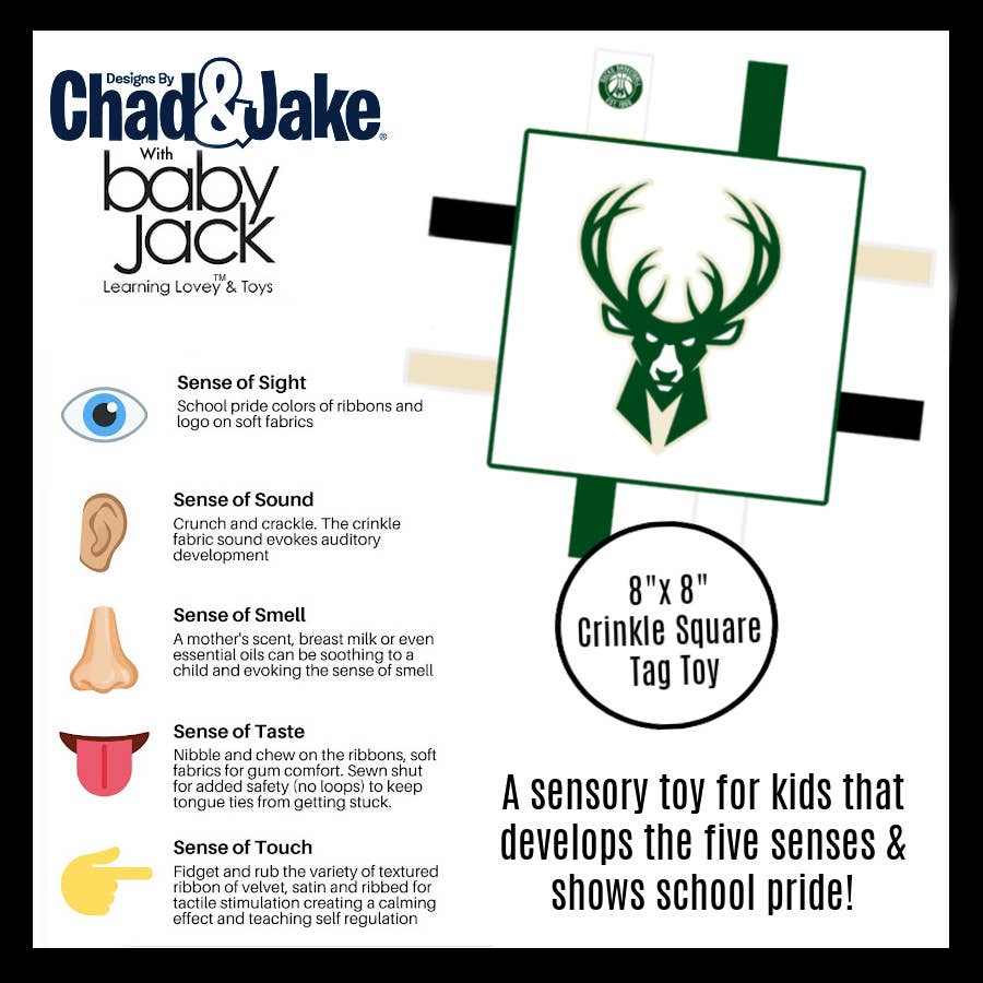 Milwaukee Bucks Basketball Stroller Tag Toy Learning Lovey