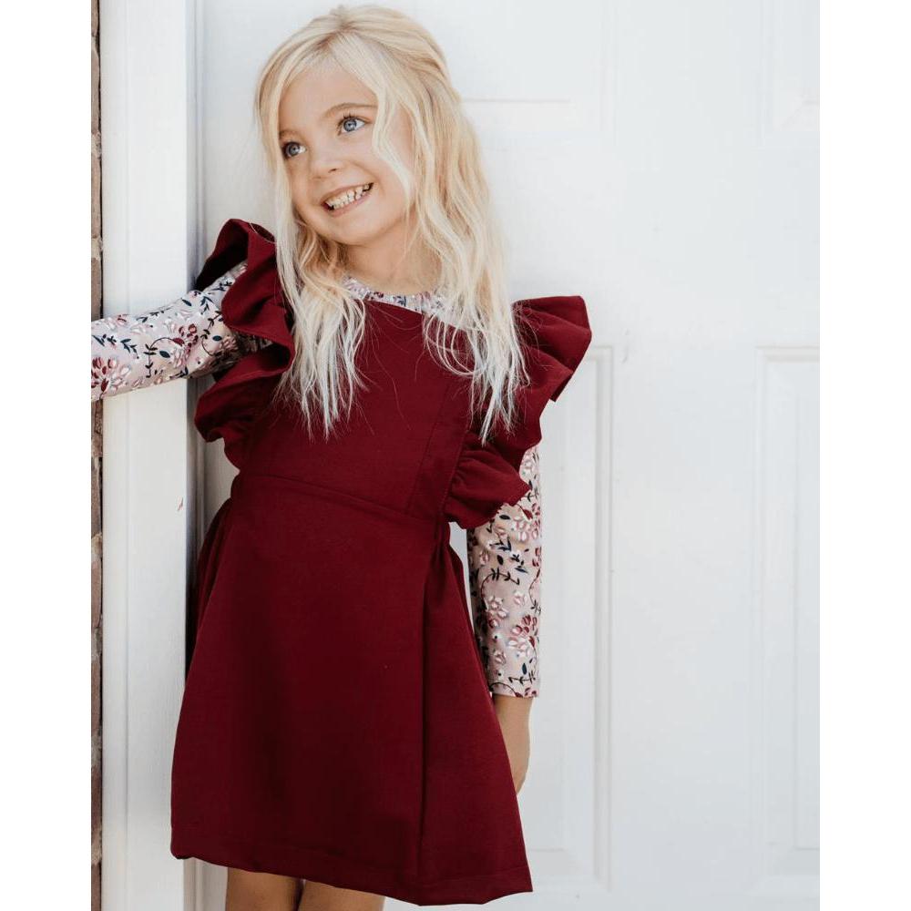 Victoria Ruffle Back Suspender Dress - Wine-Dresses-Bailey's Blossoms-3-6 M-bluebird baby & kids