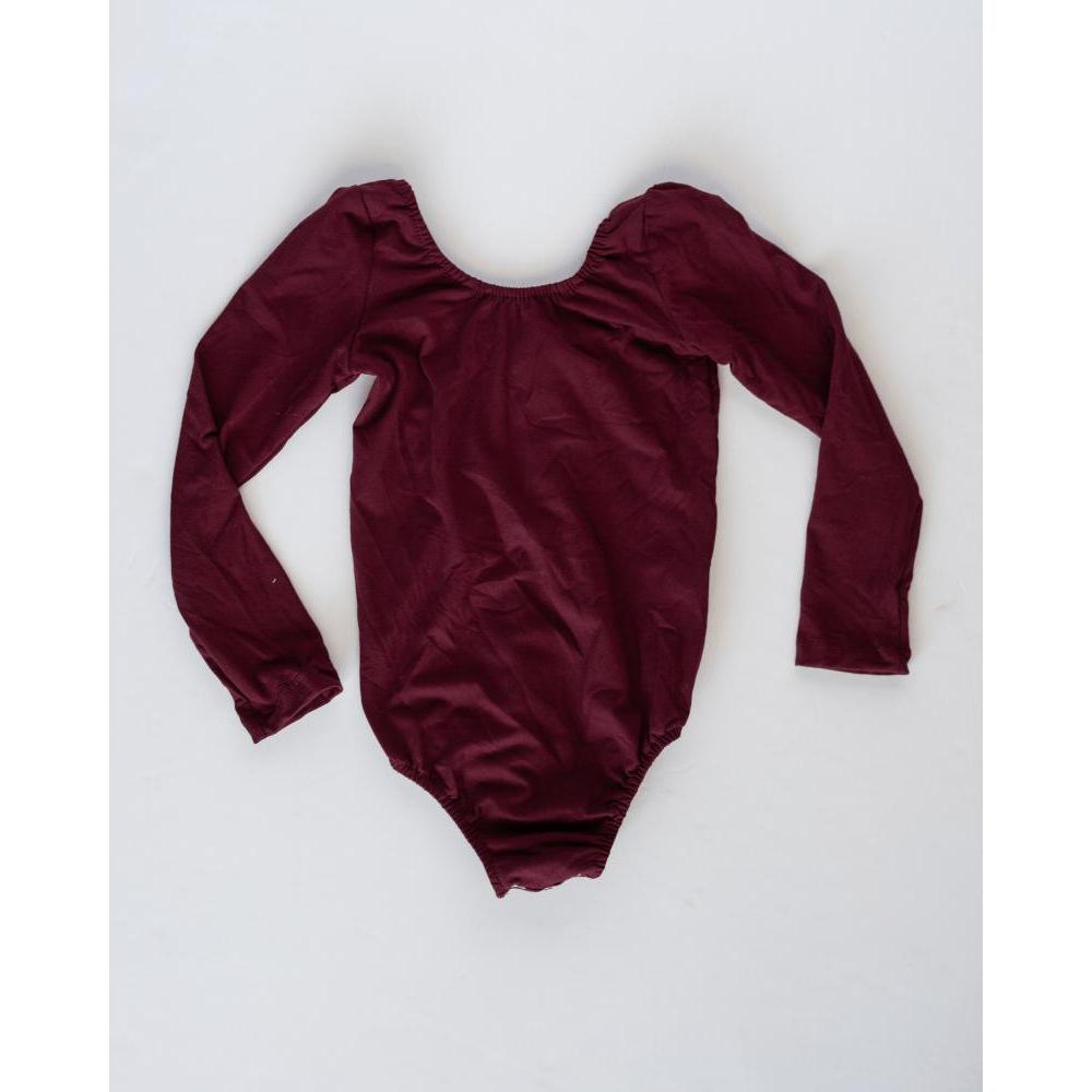 Wine Livee Long Sleeve Fleece Lined Leotard-Tops & Tees-Bailey's Blossoms-3-6 M-bluebird baby & kids