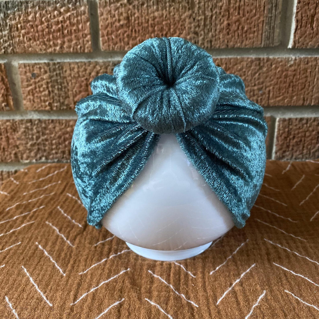 Green Velvet Baby Turban (3-12 M)-Knots & Turbans-Bluebird Baby & Kids-3-12 M-bluebird baby & kids