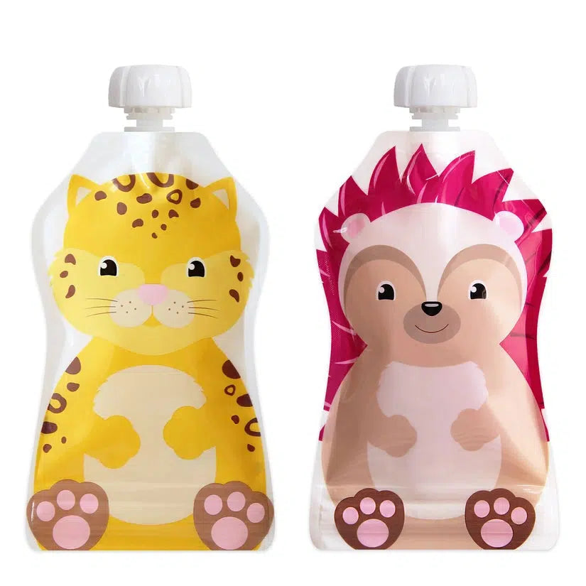 SnakPack Reusable Food Pouch - 2 CT | 5 oz FreshSquad Assort-Nursing & Feeding-ChooMee-Cheetah/Hedgehog-bluebird baby & kids