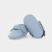 Powder Blue Soft Sole Leather Moccassins-Shoes-Freshly Picked-0-bluebird baby & kids
