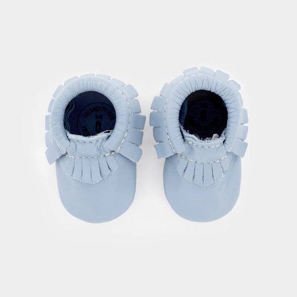Powder Blue Soft Sole Leather Moccassins-Shoes-Freshly Picked-0-bluebird baby & kids