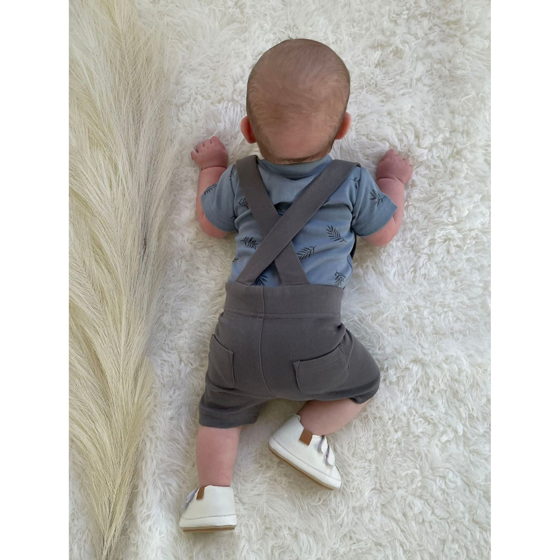 Gray Organic Suspender Shorts-Bottoms-Loved Baby-6-9 M-Gray-bluebird baby & kids