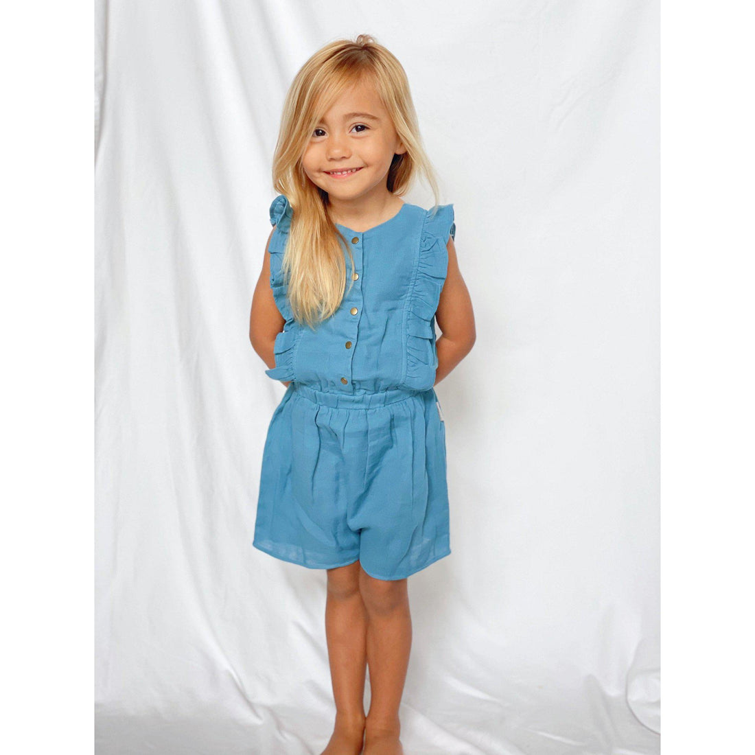 Organic Kids' Muslin Ruffle Bodysuit-Bodysuits-Loved Baby-2T-Pacific Blue-bluebird baby & kids