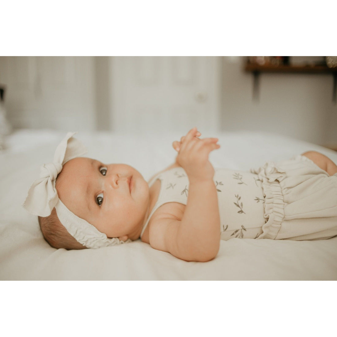 Organic Smocked Tie Headband-Headbands-Loved Baby-0-12 M-Stone-bluebird baby & kids