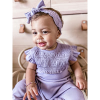 Organic Smocked Tie Headband-Headbands-Loved Baby-0-12 M-Stone-bluebird baby & kids