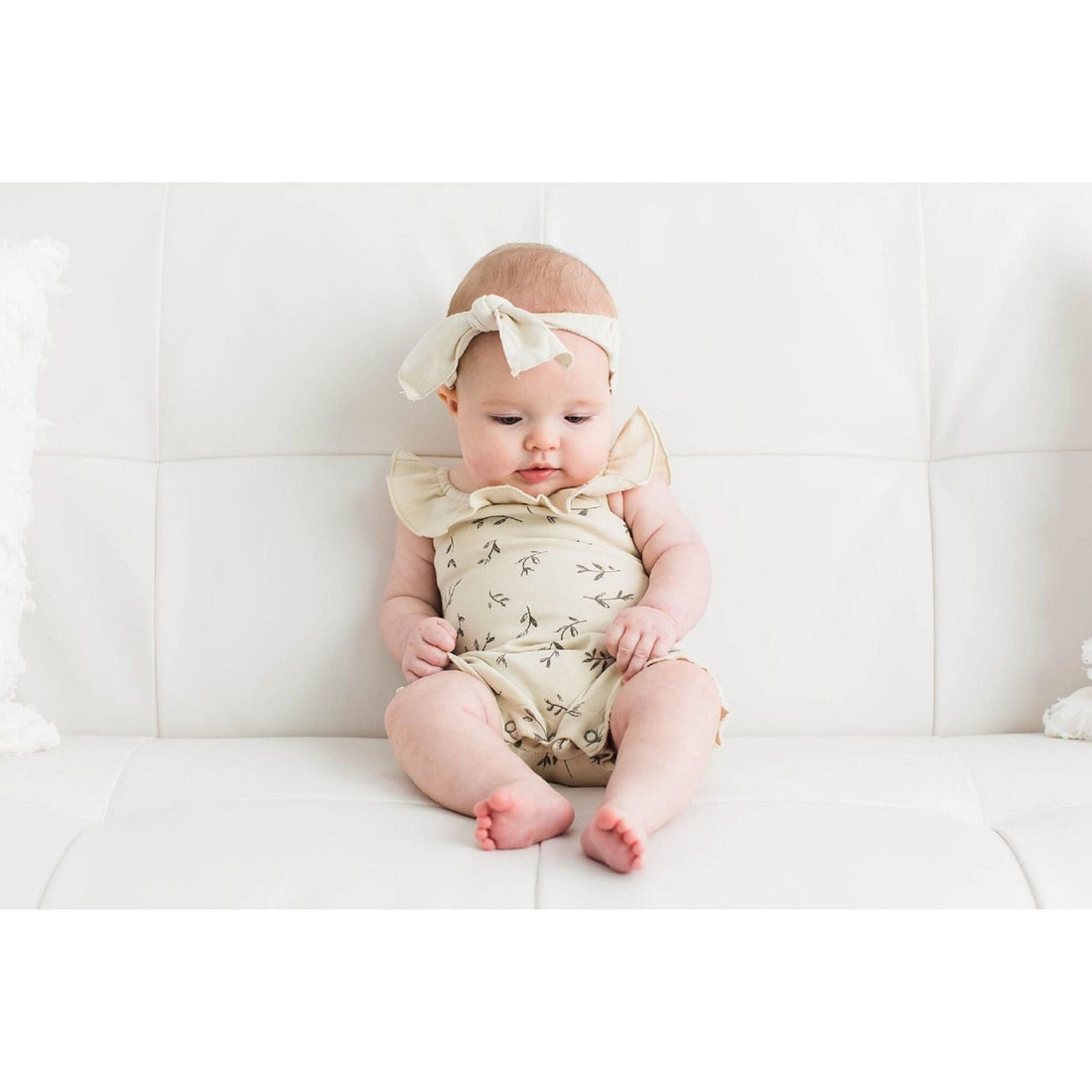 Organic Smocked Tie Headband-Headbands-Loved Baby-0-12 M-Stone-bluebird baby & kids
