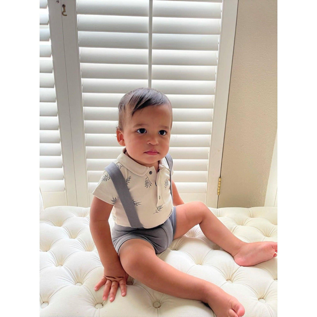 Printed Polo Bodysuit-Bodysuits-Loved Baby-0-3 M-Stone Fern-bluebird baby & kids