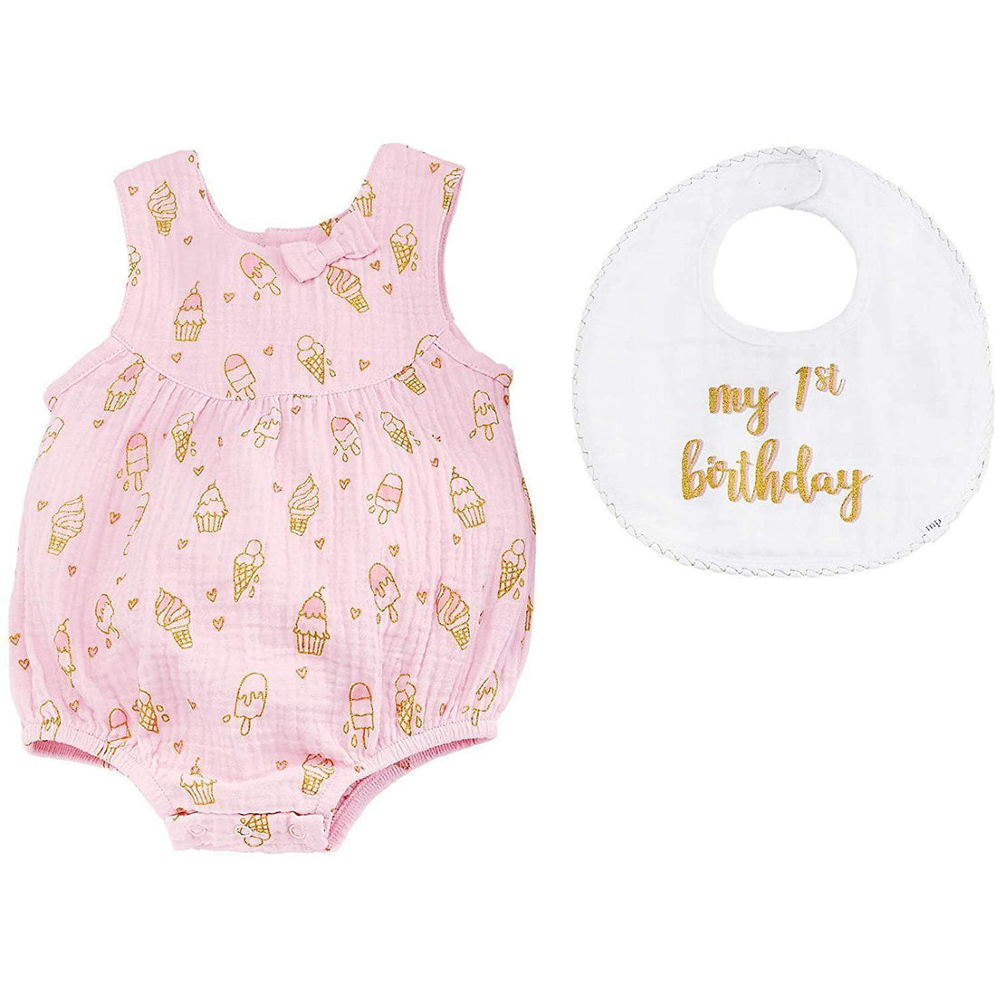 Ice Cream Cones Pink Muslin Bubble Romper-Rompers-Mudpie-9-12 M-Pink-bluebird baby & kids