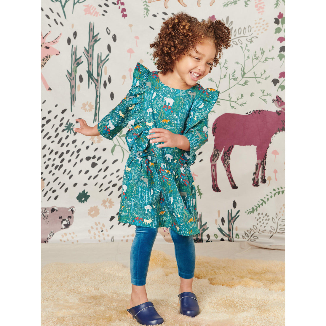 Ruffle Shoulder Woven Dress-Dresses-Tea Collection-2-bluebird baby & kids