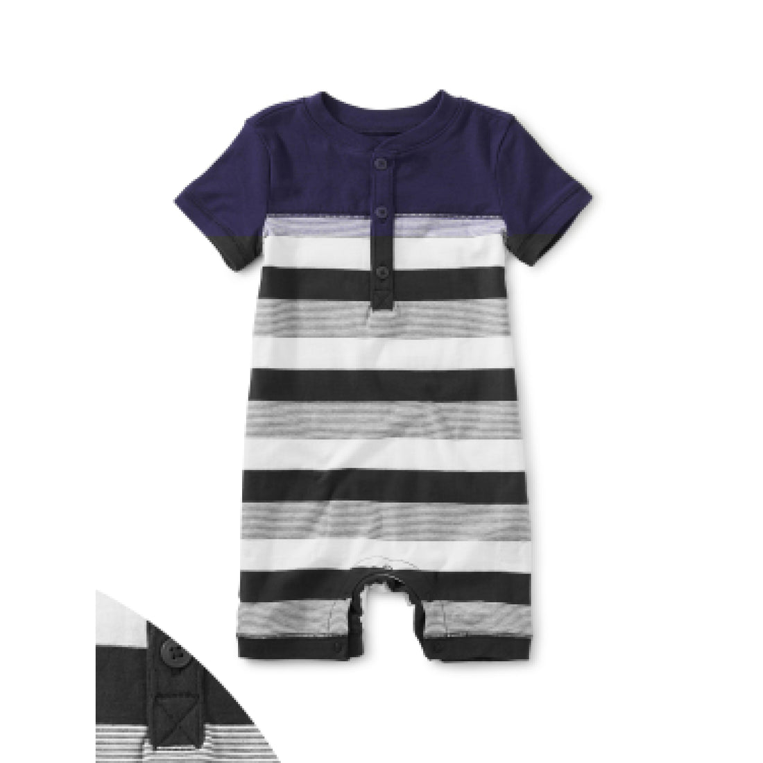 Whale Blue Henley Baby Romper (9-12m)-Rompers-Tea Collection-3-6 M-bluebird baby & kids