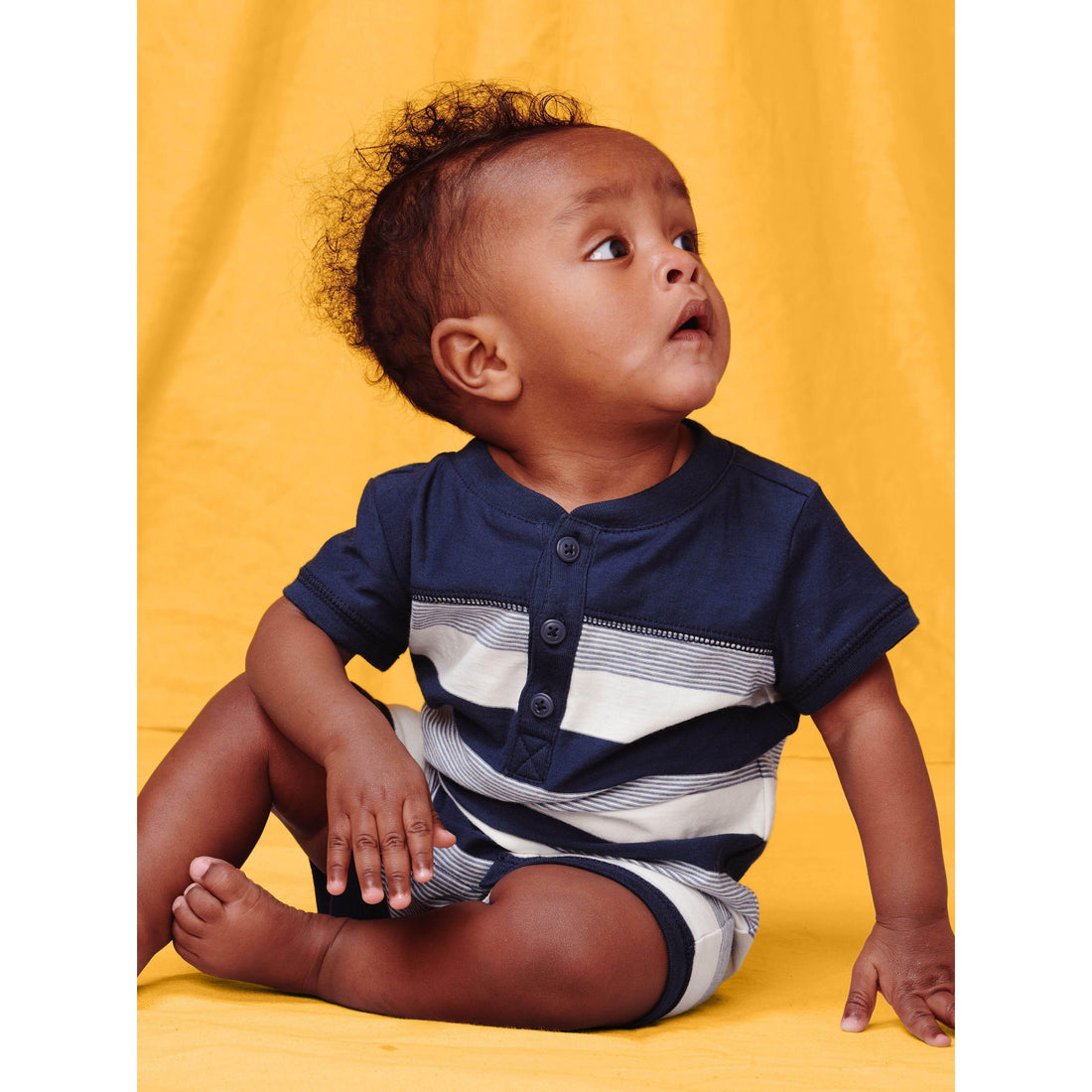 Whale Blue Henley Baby Romper (9-12m)-Rompers-Tea Collection-3-6 M-bluebird baby & kids