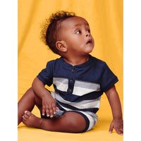 Whale Blue Henley Baby Romper (9-12m)-Rompers-Tea Collection-3-6 M-bluebird baby & kids