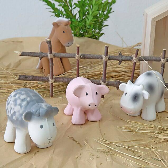 Cow - Natural Organic Rubber Teether, Rattle & Bath Toy-Teethers-Tikiri Toys LLC-White-bluebird baby & kids